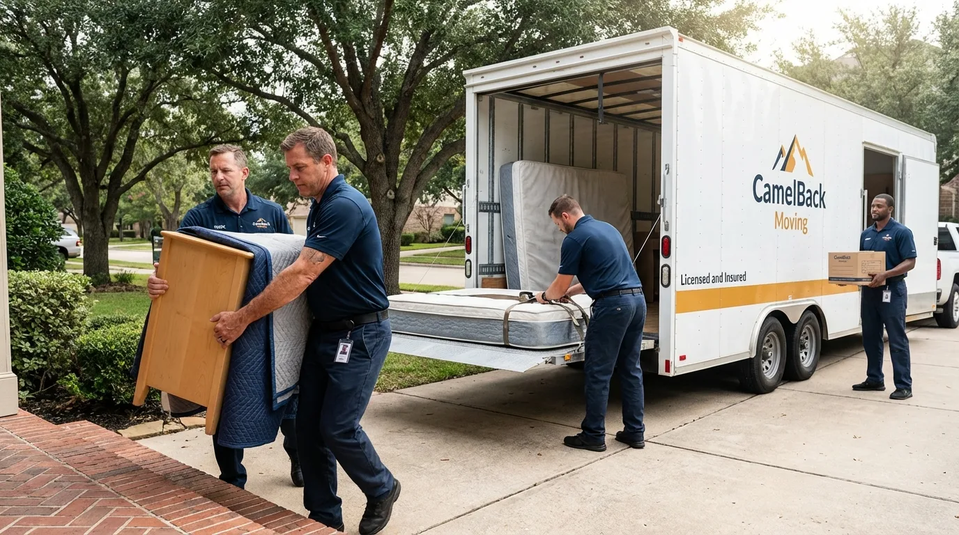 Crew loading residential truck for cross-state move from Ballwin, MO