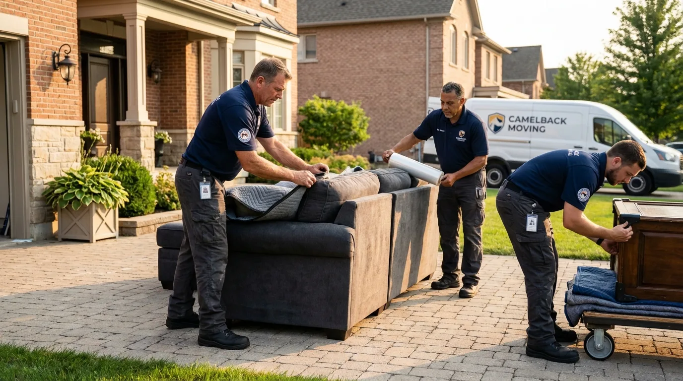 Large estate moving crew wrapping furniture in Ballwin, MO